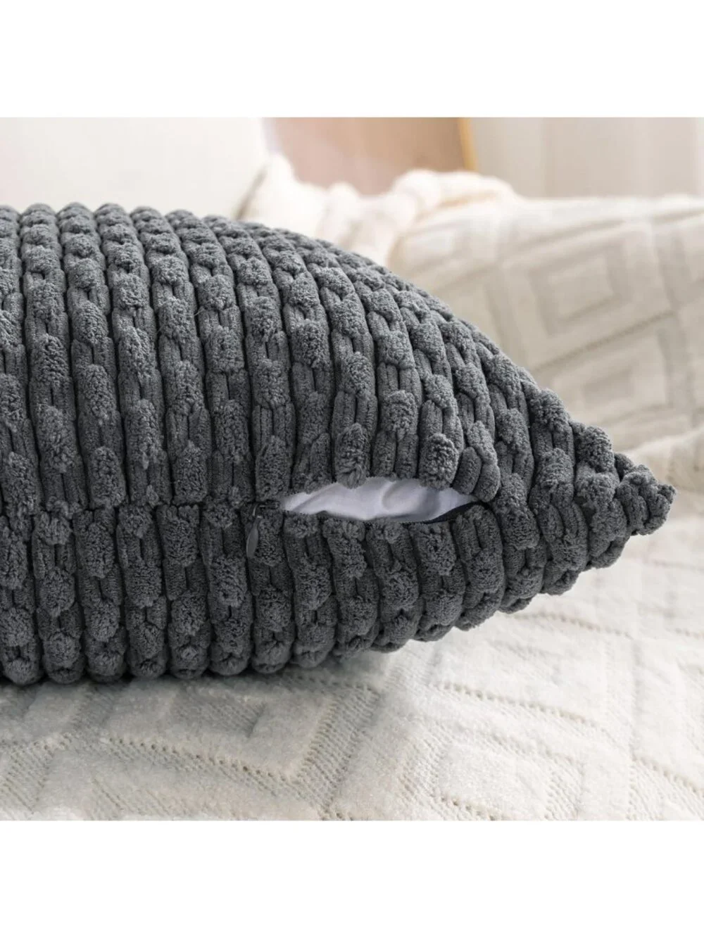 Set of 4 Medium Grey Corduroy Throw Pillow Covers 24x24